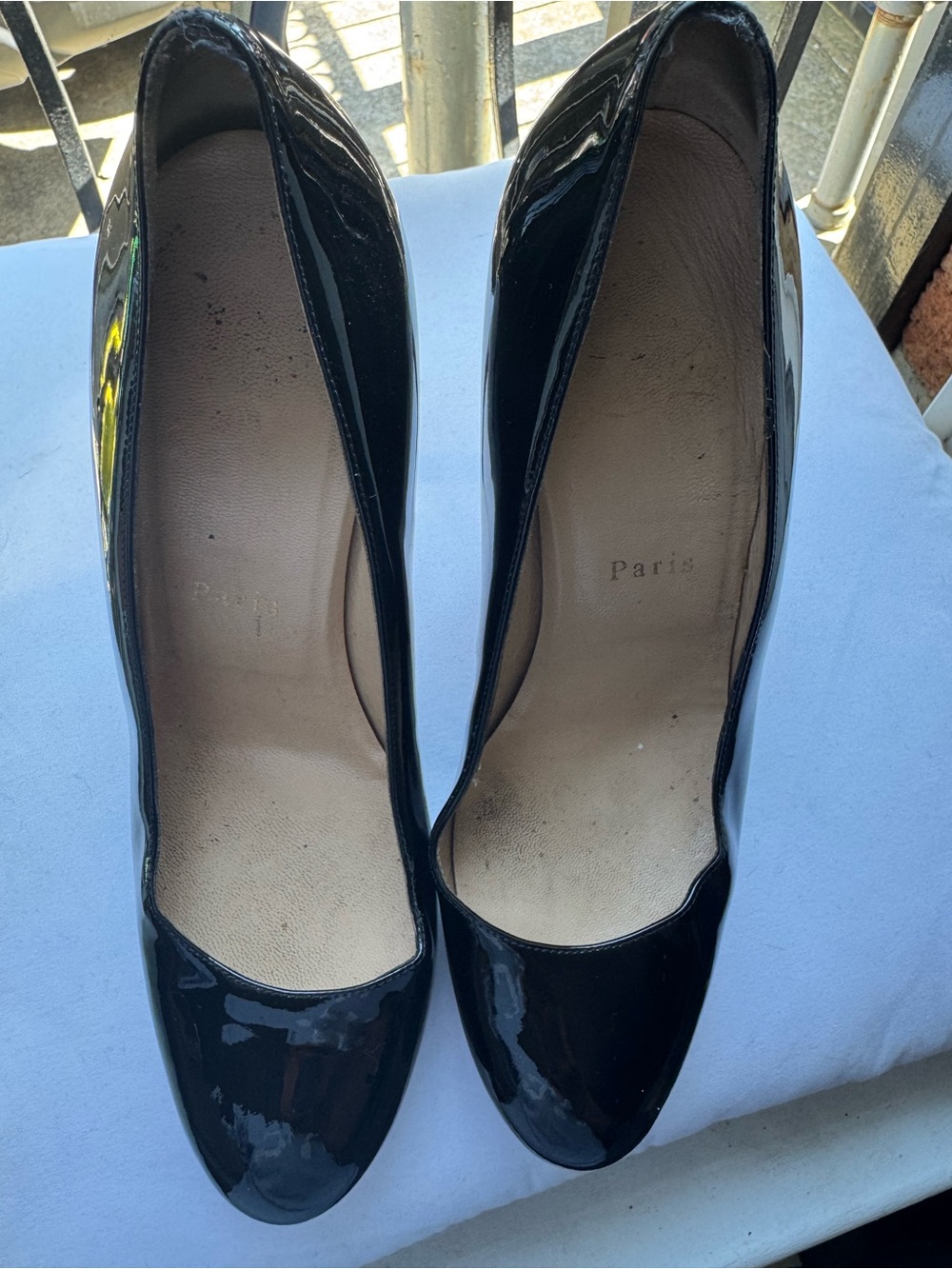 Christian Louboutin Black Patent Round-Toe Heels